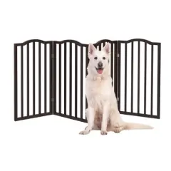 Indoor Pet Gate - 4-Panel Folding Dog Gate for Stairs or Doorways - 72x32-Inch Tall Freestanding Pet Fence for Cats and Dogs by PETMAKER (Brown)