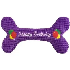 Petlou Pet Plush Chewy Squeaky Happy Birthday Bone - 10"