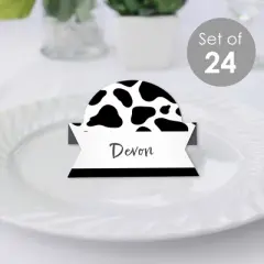 Big Dot of Happiness Cow Print - Farm Animal Party Tent Buffet Card - Table Setting Name Place Cards - Set of 24