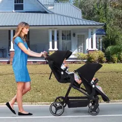 Tandem Stroller w/ Convertible Bassinet - Reversible Infant-to-Toddler Seat w/ XL Storage & Adjustable Canopy, One-Pull Fold