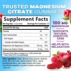 Magnesium Gummies Supplement - High Absorption Magnesium Citrate Supplement Adults & Kids, Calm Magnesio Gummy - 120 Gummies By Nature's Nutrition