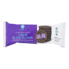 San-J Tamari Black Sesame Oven Baked Brown Rice Crackers - Case of 12/3.7 oz