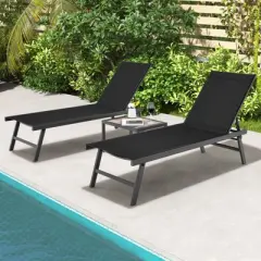 Tangkula 3pcs Patio Chaise Lounge Set Aluminum Recliner Chair Table Outdoor