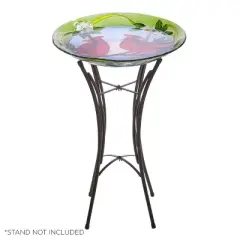 18" Glass Birdbath and Cardinal Bird Red - Alpine Corporation: Weather-Resistant, Freestanding Outdoor Decor