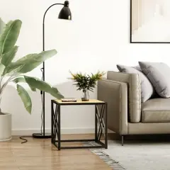 HOMCOM Modern End Table, Accent Side Table with Metal Frame, Nightstand for Bedroom, Living Room, Black