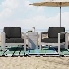 Christopher Knight Home Aviara Outdoor Aluminum 3 Piece Chat Set with C Shaped Side Table