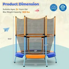 Infans 48"Toddler Trampoline for Kids with Safety Enclosure Net Heavy-duty Frame Orange