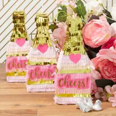 Genie Crafts 3-Pack Mini Pink Champagne Bottle Pinatas for Bachelorette Party Decorations 8 x 3.25 in