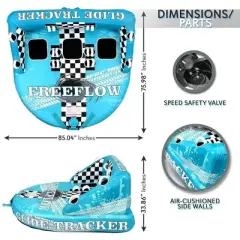 SereneLife 3-Person Inflatable Towable Tube for Boating with Backrest - Blue