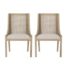 Christopher Knight Home Set of 2 Maurers Cane and Wood Upholstered Dining Chairs Beige/Natural