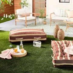 52"x24"x6" Cabana Stripe French-Style Indoor/Outdoor Floor Cushion Brown/Natural - Hearth & Hand&trade; with Magnolia