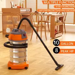 Topteng 10 Gallon Steel Stainless Wet/Dry Canister Vac Shop Vacuum Cleaner 3200W, Orange