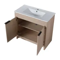 ChicFurnit 36 Inch Bathroom Vanity Modern Vanity with Sleek Design and Ample Storage for Bathroom Space, Brown, 35.04&rdquo;*17.91&rdquo;*33.46"