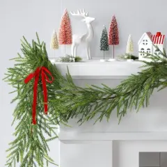 6' Christmas Unlit Norfolk Pine Draping with Red Bows Garland - Wondershop&trade;