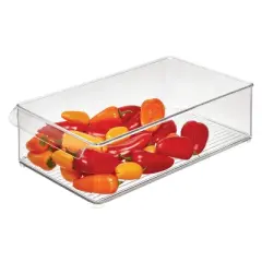 iDESIGN Plastic Wide Fridge Bin Tray with Front Handle Clear: Kitchen Cabinet Organizer, 15" x 8" x 4", Spot Clean