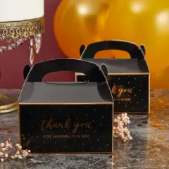 Sparkle and Bash 24 Pack Black and Gold Thank You Party Favor Gable Gift Boxes for Wedding, Birthday Party, 6.25 x 3.5 x 3.5 In