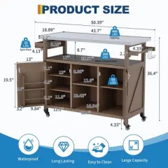 Outdoor Grill Cart with Storage Cabinet, Movable Outdoor Kitchen Island Prep Stand Station with Stainless Steel Tabletop