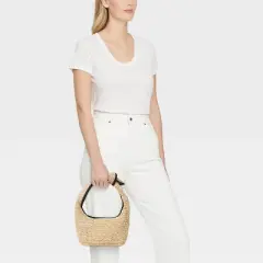 Straw Mini Bow Bag Clutch - A New Day&trade; Beige: Woven Paper Handbag, Single Handle, Unstructured Design