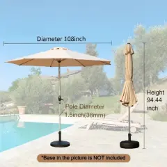 Syemin Outdoor Patio Umbrella with 8 Sturdy Ribs, Push Button Tilt and Crank, Waterproof, UV-Resistant Uitable for Garden, Beige, 108"*108"*94.44"