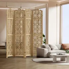 Lirago 68 in. Wood indoor Privacy Screens Garden Outdoor Fence 4 pieces Brown