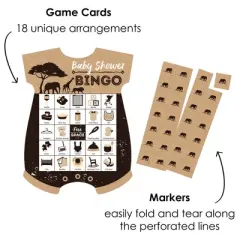 Big Dot of Happiness Wild Safari - Picture Bingo Cards and Markers - African Jungle Adventure Baby Shower Shaped Bingo Game - Set of 18