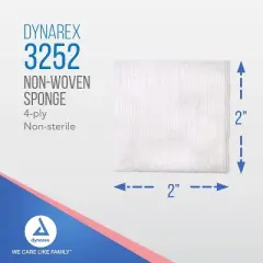 Dynarex Non-Wowen Gauze Sponge Non-Sterile 2" x 2" 4-Ply, 200 Count