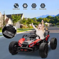24V Electric Car for Kids with Remote Control, Battery Powered Ride On Truck with LED Lights, MP3, 4 Wheeler Vehicle for Toddlers, Red