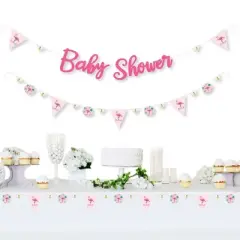 Big Dot of Happiness Pink Flamingo - Party Like a Pineapple - Baby Shower Letter Banner Decoration - 36 Banner Cutouts and Baby Shower Banner Letters