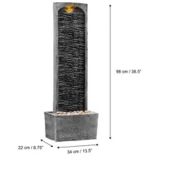 Teamson Home 38.5" Faux Slate Contemporary Outdoor LED Waterfall Fountain with Pebble Base, Red Rock