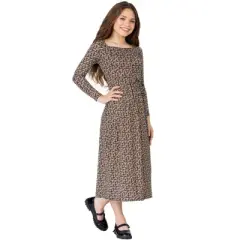Girls Charming Floral Long Sleeve Maxi Dress