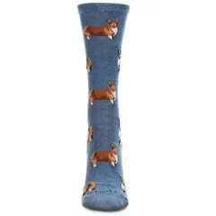 Memoi Corgi Cuties Bamboo Blend Crew Sock Med Denim Heather 9-11