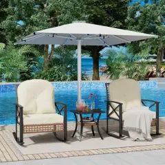 ODK 3 Piece Patio Furniture Set,Wicker Outdoor Indoor Conversation Set with Soft Thick Cushions and 2-Tier Coffee Table for Garden, Poolside
