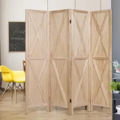 Costway 4Panels Folding Wooden  Divider W/x-shaped Design 5.6 Ft Tall Brown
