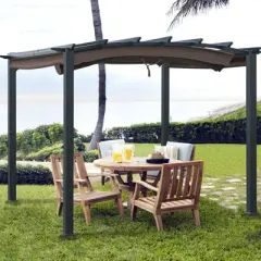 Tangkula Outdoor Retractable Pergola 10 x 10ft Patio Pergola Gazebo Sun Shade Shelter Canopy w/Heavy Duty Steel Frame for Beach