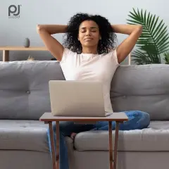 PJ Wood Rectangle Folding TV Snack Tray Tables with Compact Storage Rack, Solid Wood Construction, Honey Oak Finish, 2 Piece Set