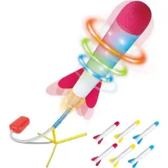 Toy Jump Rocket Launcher Set with LED Lights - Includes 6 Rockets Soars Up to 100 Feet - Play22usa