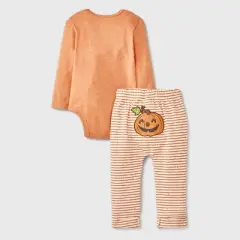 Baby 2pc Disney Winnie The Pooh Pumpkin My First Halloween Long Sleeve Bodysuit & Bottom Set - Orange