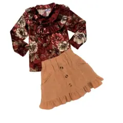 Girls Flowers Bloom Velvet Top & Ruffle Skirt - Mia Belle Girls