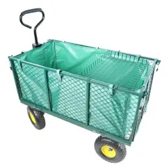 FURNIinspire Wheelbarrows And Lawn Carts Flower Cart Garden Flower Cart, Multi Function Wagon Cart With Handle, Green, 44&ldquo;*20"*41"