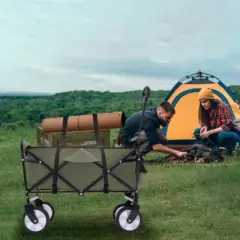 FURNIinspire Outdoor Serving Carts Fish 250L Collapsible Wagon Beach Wagon with Big Wheels for Camping, Sports, Green, 25.98"*17.32"*37.4"