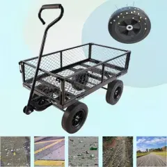 YONWAY Heavy Duty 660 Lbs Capacity Mesh Steel Garden Cart Folding Utility Wagon with Removable Sides10 inch Tire
