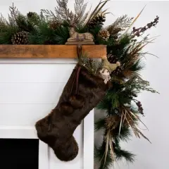 Northlight Mink Faux Fur Christmas Stocking with Pom Poms - 20.5" - Brown