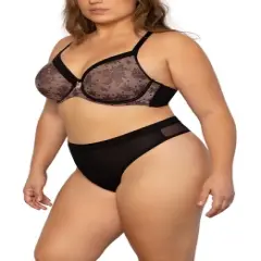 Curvy Couture Women's Plus Size Sheer Mesh High Cut Thong Panty