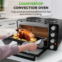 NutriChef 30+ Quart Countertop Convection Oven Cooker - 1500W Heating, Rotisserie, Dual Hot Plates, 120V - Black