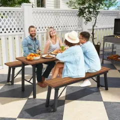 Tangkula Outdoor Dining Table for 4-6 No Assembly Foldable 59 Inches Narrow Patio Dining Table with Acacia Wood Top & Heavy Duty Metal Frame