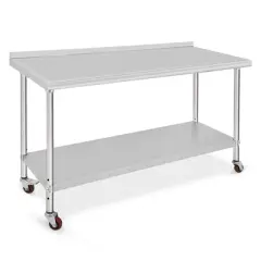 Kitchen Worktop Stainless Steel Kitchen Worktop 152 x 61 x 89 cm with Wheels and Splash Guard Kitchen Table Gastro