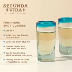 Segunda Vida Twine Primavera Colorful Shot Glasses - Tall Shot Glasses with Blue Rim - 100% Recycled Glasses 1oz Set of 4