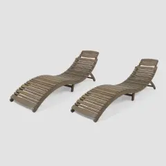 Lahaina 2pk Acacia Wood Foldable Chaise Lounge: Weather-Resistant, No Assembly - Christopher Knight Home