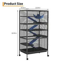 Mink Cage, 6-Tier Ferret Hutch with Fleece Ramp & Hammock, Heavy-Duty Wrought Iron Enclosure for Chinchilla, Rabbit, Sugar Glider, Squirrel