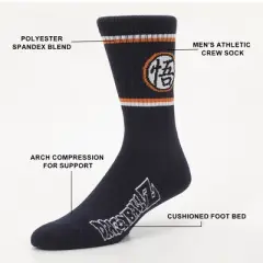 Dragon Ball Z Stripe, AOP and Logo Mens Athletic Crew Socks 3 Pack